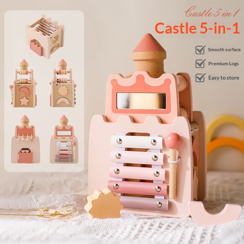 Wooden Castle 5 In 1 Activity  - Kids Toys Xylophone ulasan dan harga