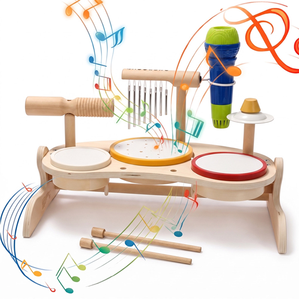 Kids Wooden Drum Set Musical T - Kids Toys Xylophone ulasan dan harga